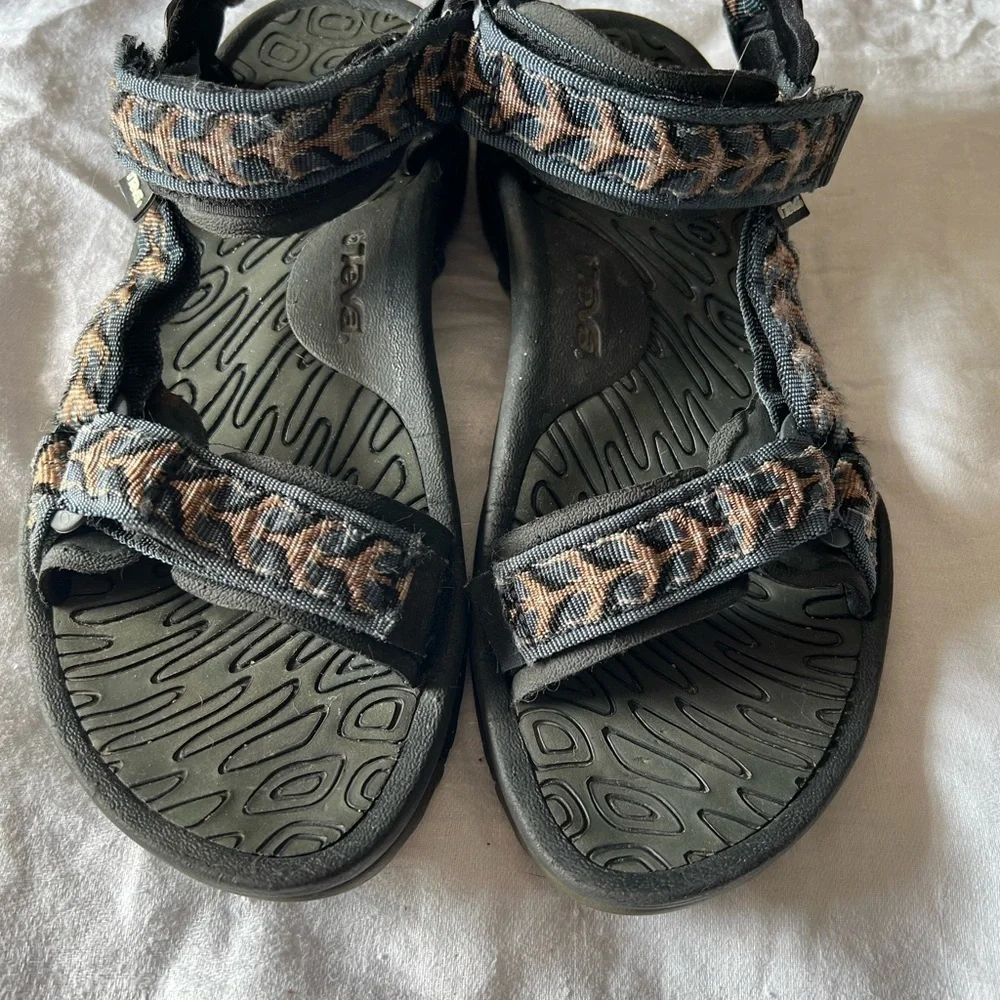 Teva Black and Tan Outdoor Sandals with Adjustable Straps